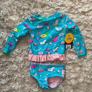 NWT Ruffle Butts Neon Pool Party long sleeve rash guard 2T